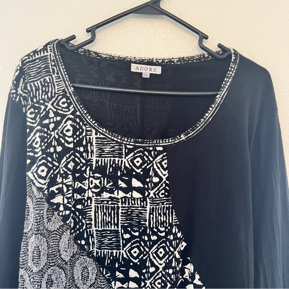 Adore XXL Black Gray Asymmetrical Hem Geometric Boho Tunic Top Long Sleeve - Picture 7 of 8